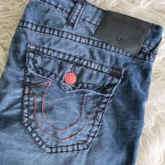TRUE RELIGION Ricky Flap Super T Corduroys Indigo Blue & Red Pants Size 44 RARE - Picture 3 of 13